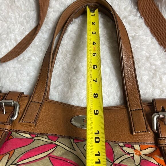 Fossil Key-Per Orange Blossom coated canvas shoulder/crossbody tan leather trim - Picture 11 of 14